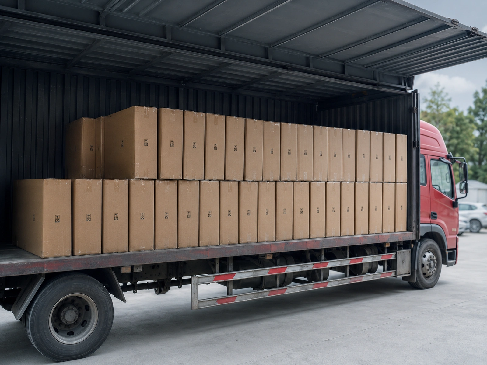 Packaged products being organized for loading and dispatch