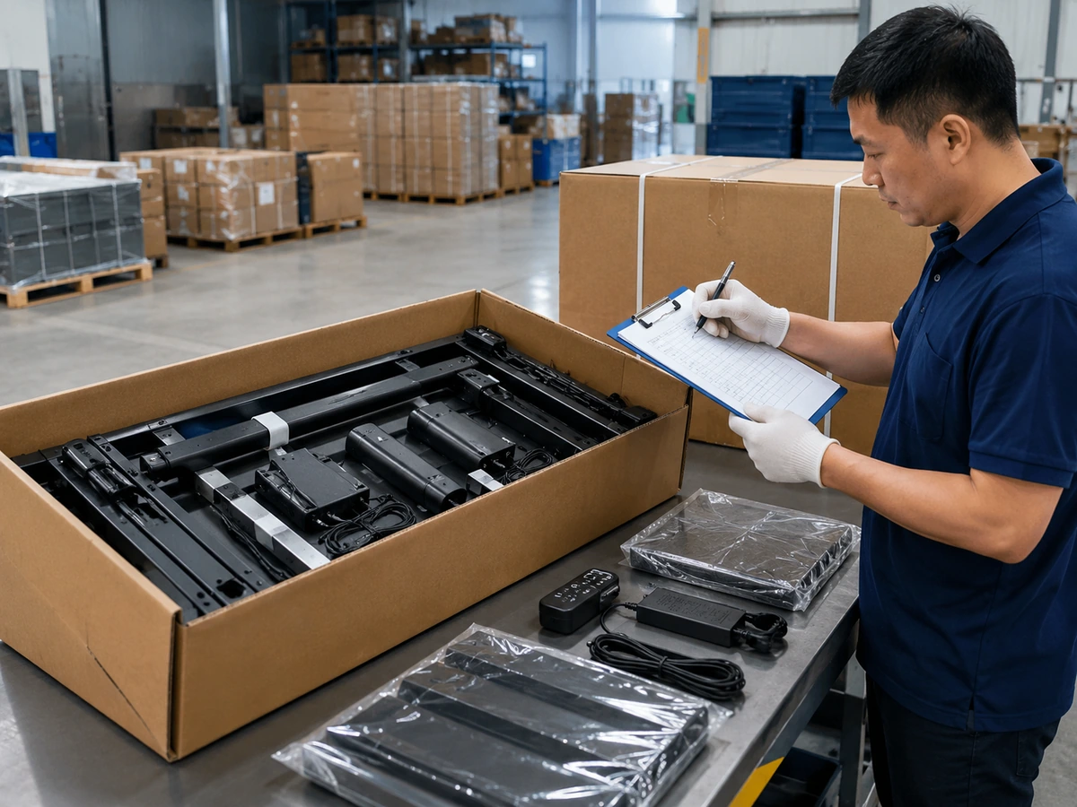 Packaged smart sleep products undergoing a pre-shipment check