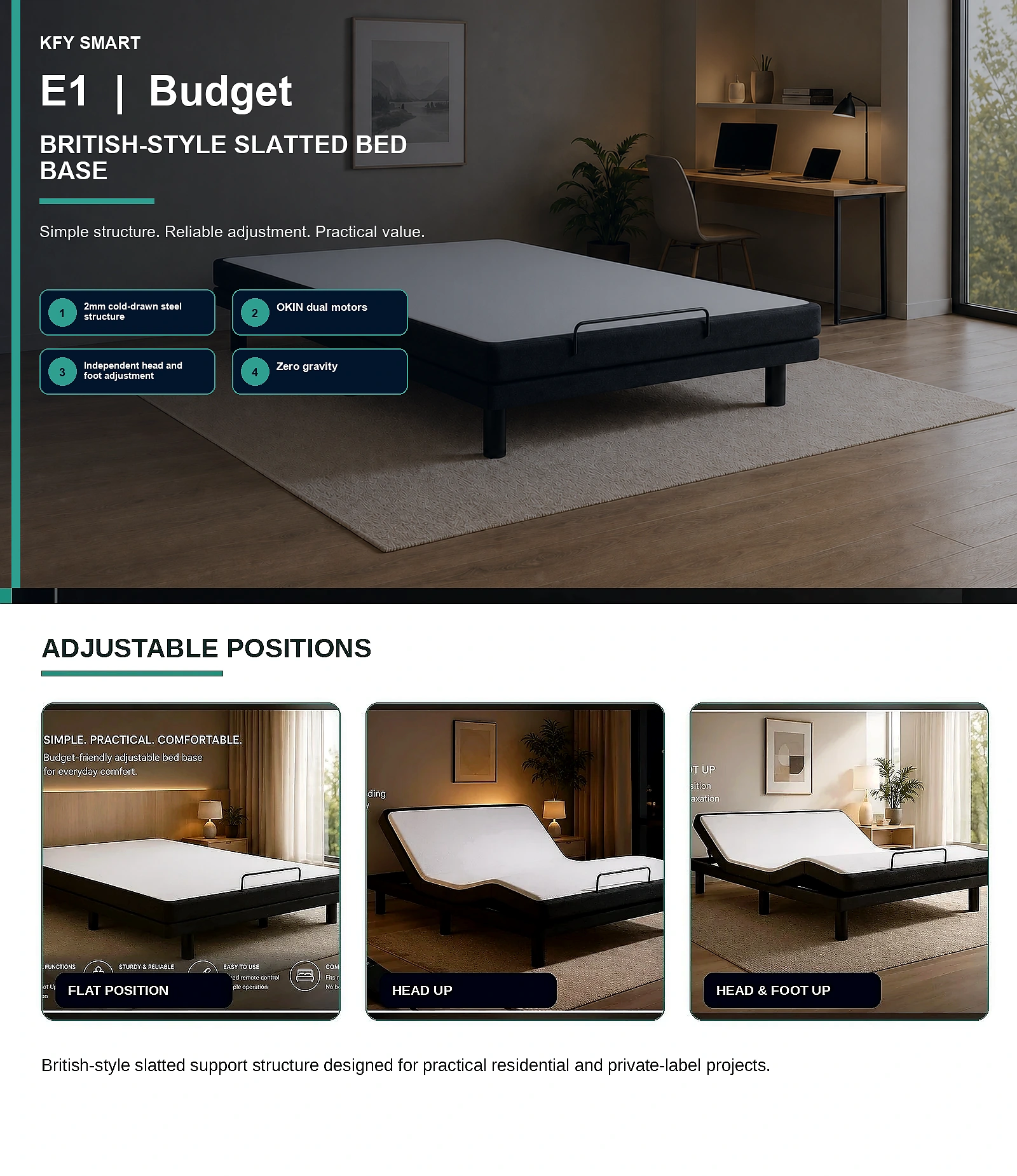 E1 British-Style Slatted Bed Base Product Overview