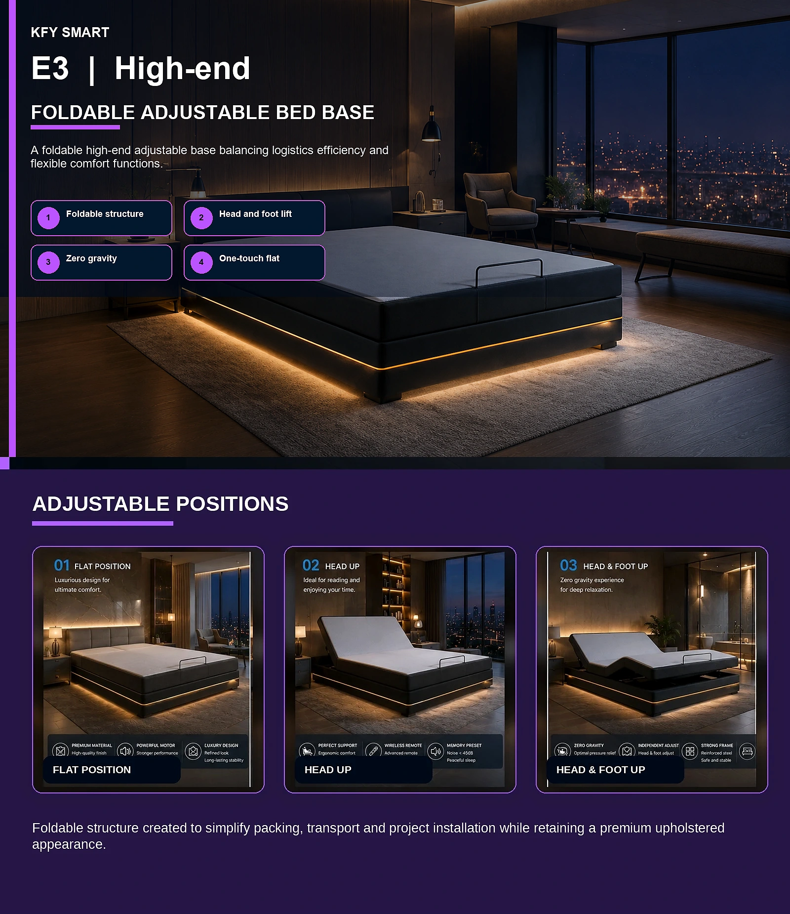 E3 Foldable Adjustable Bed Base Product Overview