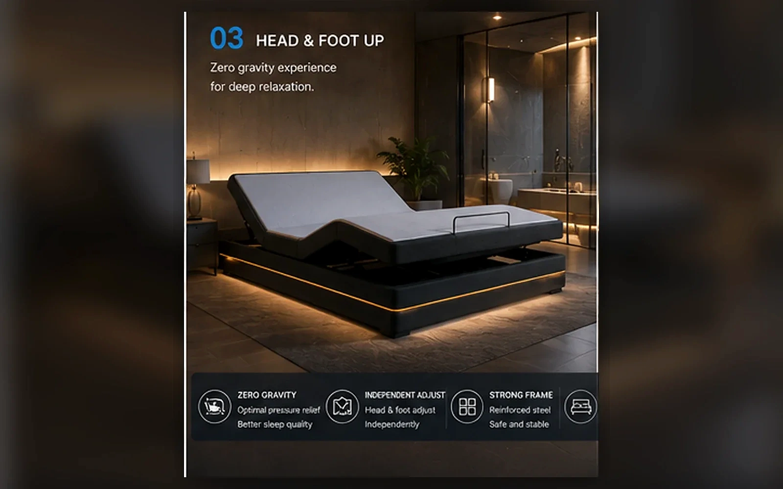 E3 Foldable Adjustable Bed Base product view 3