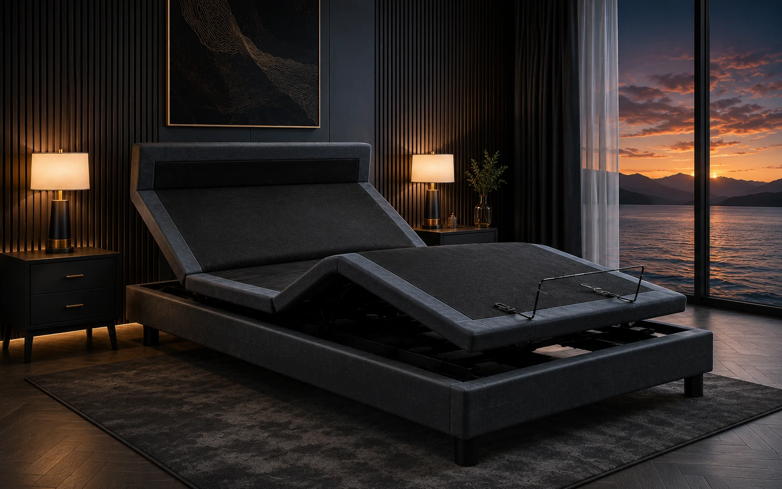 E4 Sliding Style adjustable bed base in a premium bedroom setting