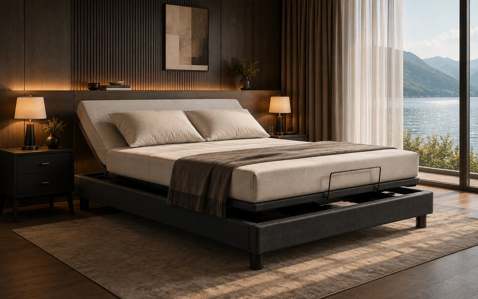 E4 adjustable bed base integrated into a premium bedroom environment