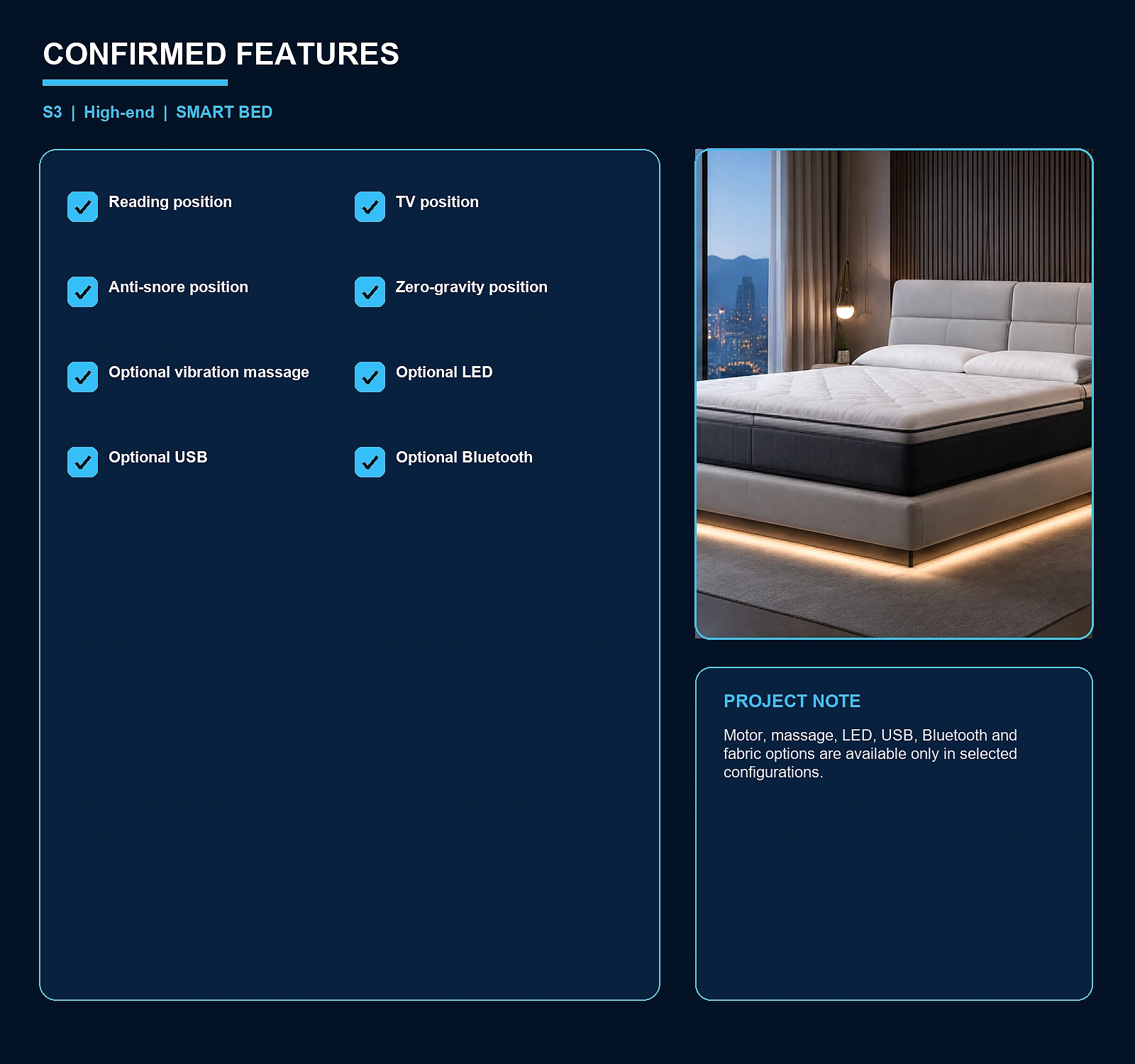 S3 Smart Bed - Main Model Key Features