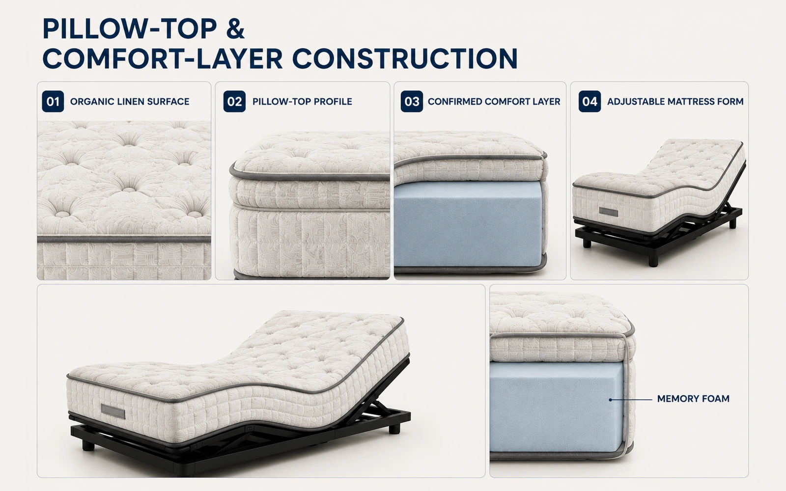 W3 pillow-top and comfort-layer construction