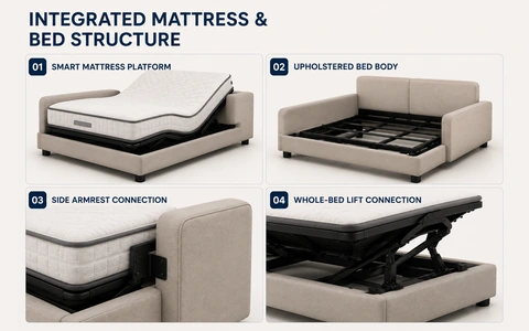 W4 integrated mattress and bed structure