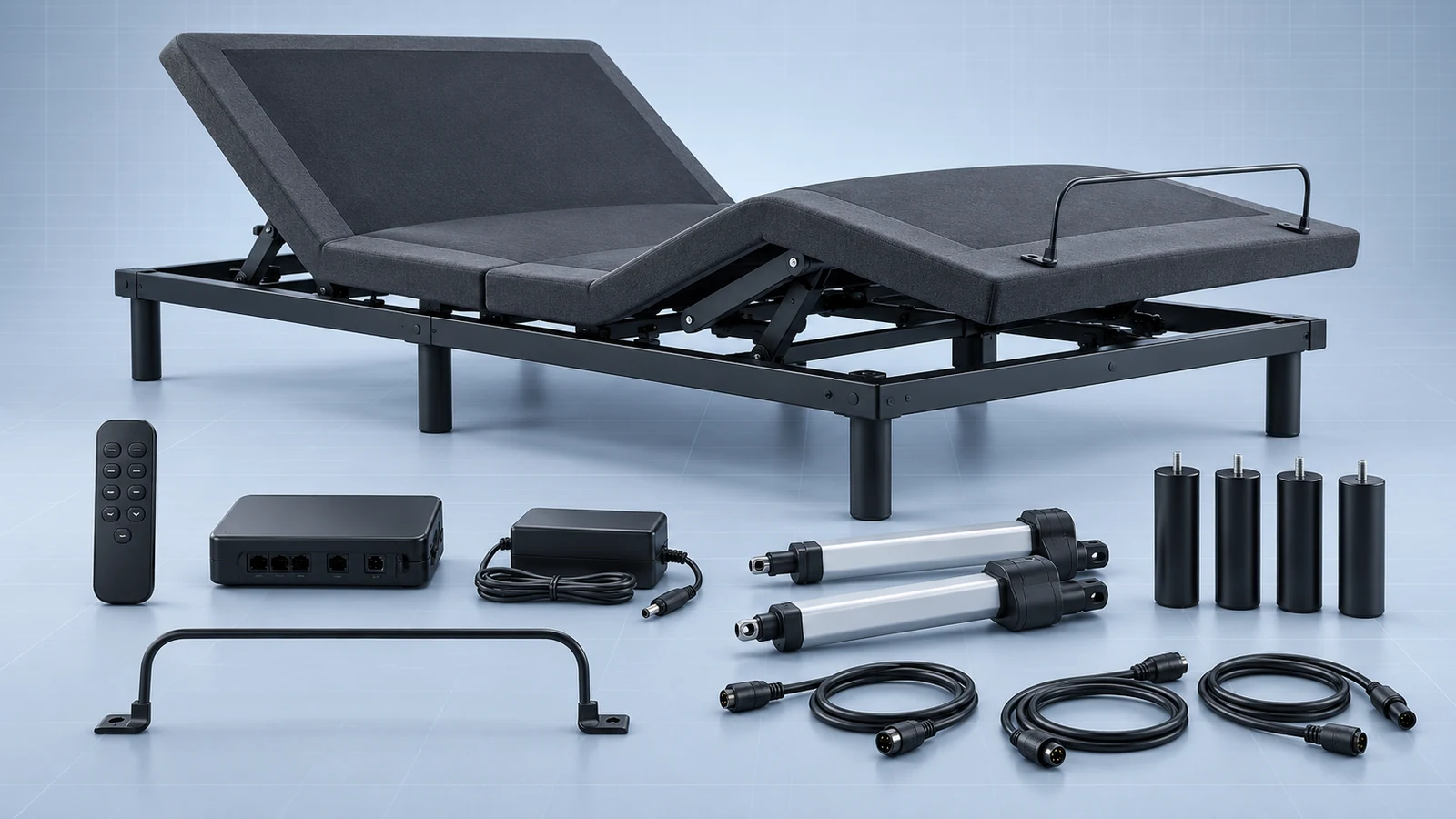 Generic adjustable bed base with separated service components for B2B spare-parts planning