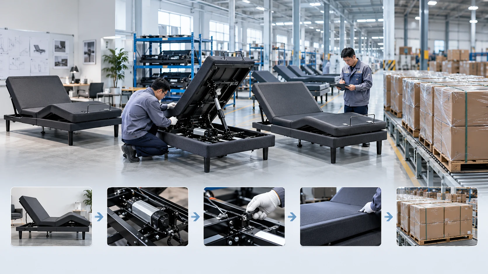 Adjustable bed base sample approval and mass production quality control process