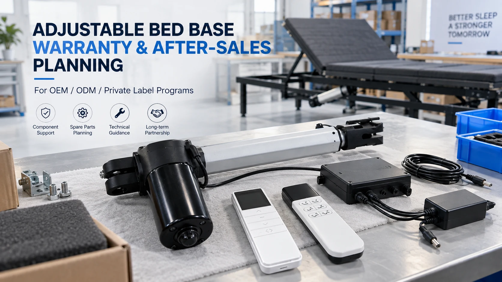 Adjustable bed base components for B2B warranty and after-sales planning