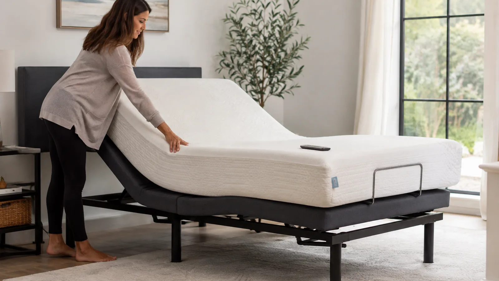 Mattress on an adjustable bed base demonstrating compatibility and flexibility