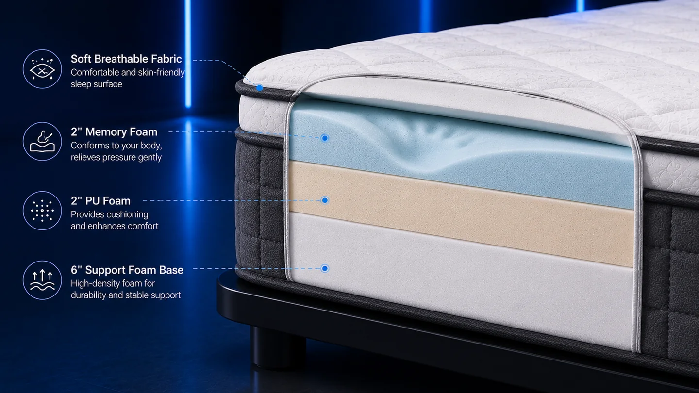 KFY SMART mattress layer construction shown for sample specification review